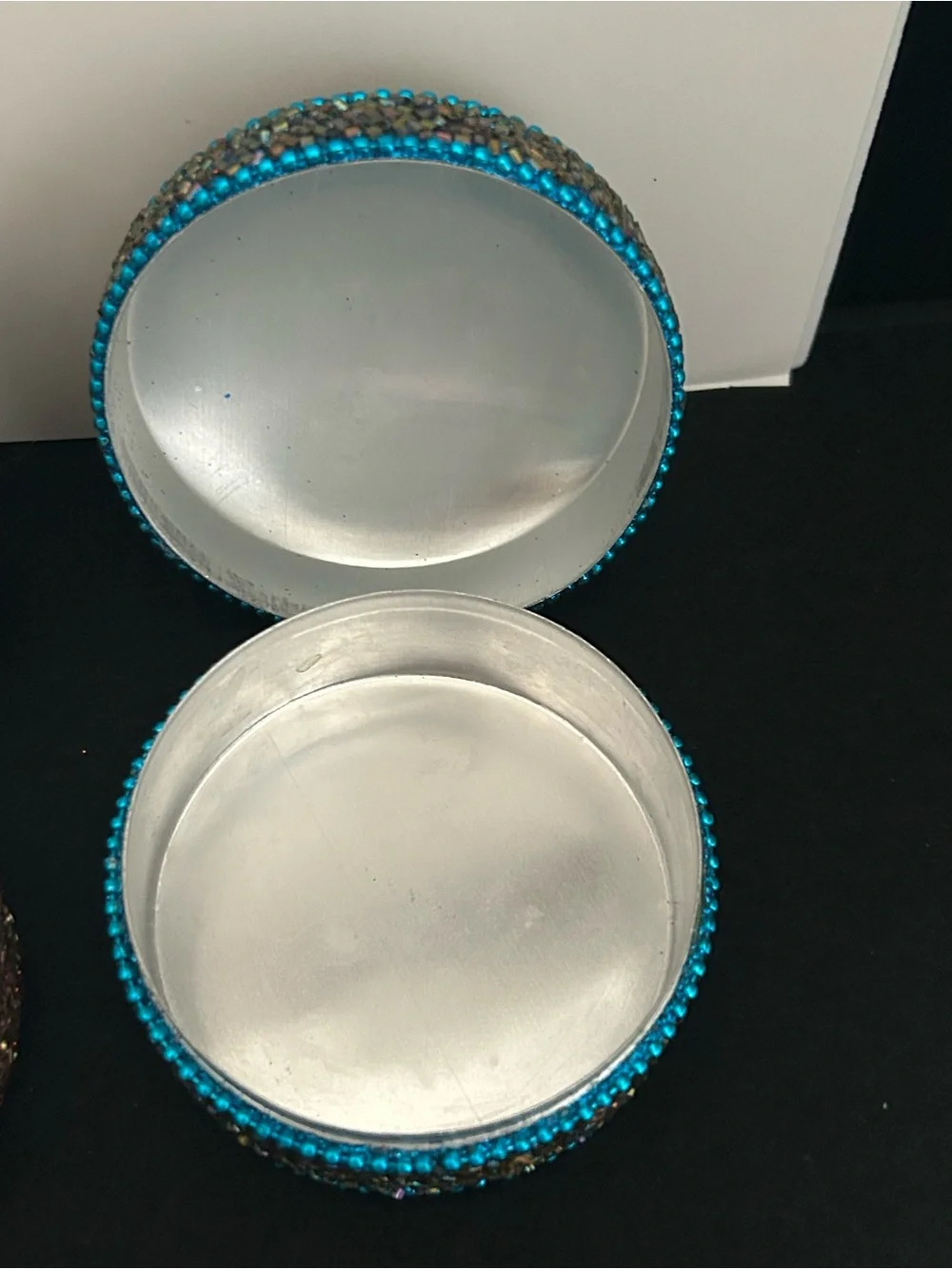 Pier 1 Set of 3 Round Jeweled Aluminum Trinket Jewelry Storage Boxes